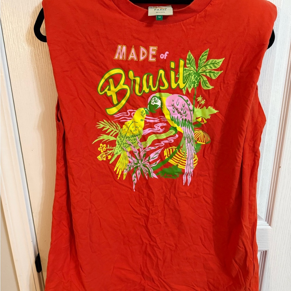 FARM Rio Red Muscle Tee with Parrot Print
